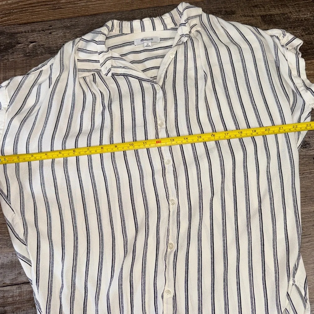 Madewell Striped Button Front Blouse Cream Black Short Sleeve Relaxed Fit XS - Picture 4 of 7